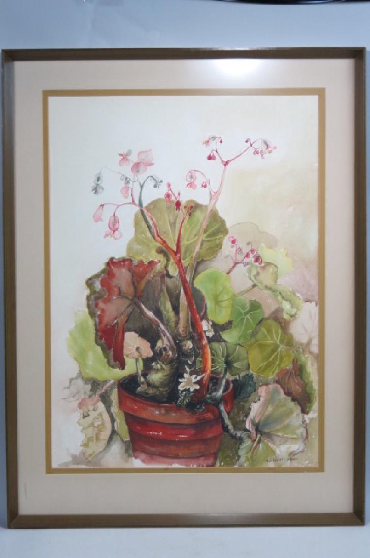N. Literaty Perry, watercolor, "Geraniums",: N. Literaty Perry, watercolor, "Geraniums", in pot, image area 22" X 30", signed.