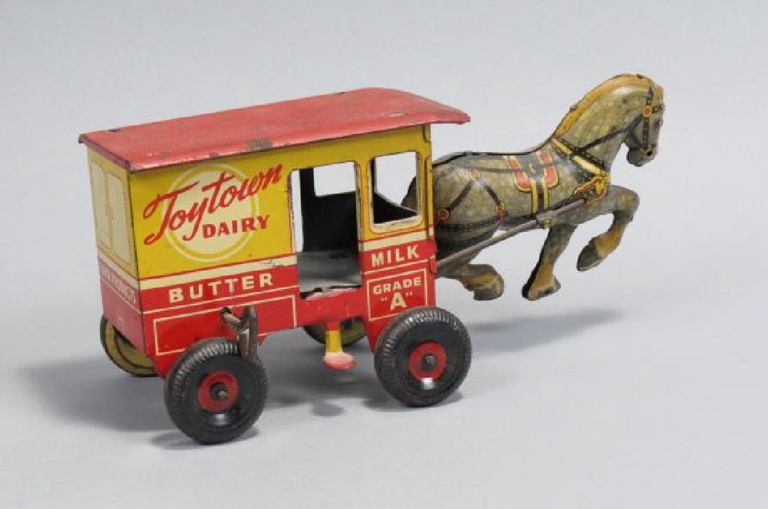 Marx Tin Toy Wind-up "Toytown" Dairy Cart, (1 of 5)