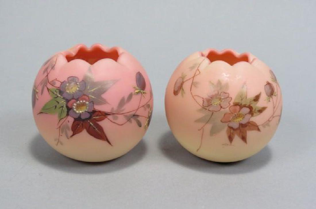 Pair of Webb Decorated Burmese Glass Rose Bowls, (1 of 3)