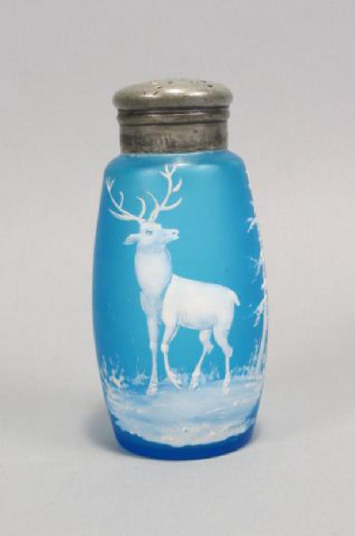 Mary Gregory Blue Satin Art Glass Muffineer, (1 of 3)