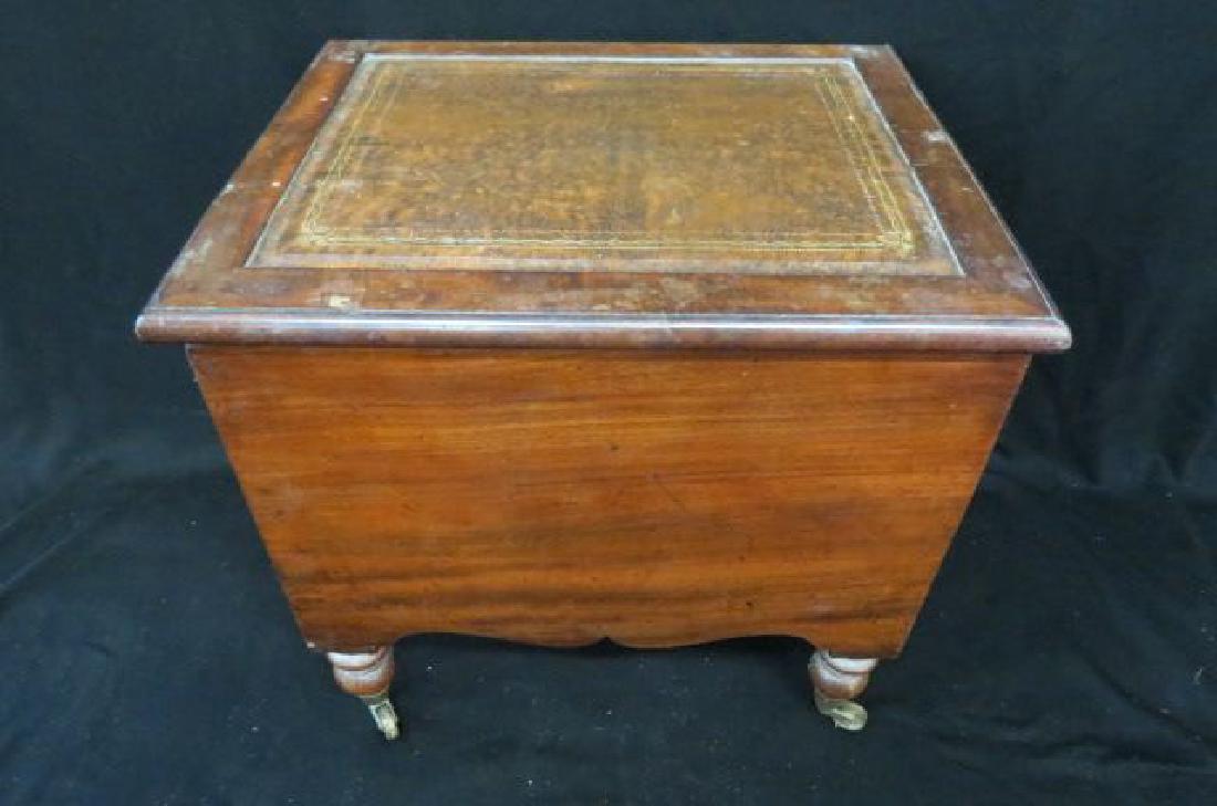 19th Century Mahogany Cellarette,: 19th Century Mahogany Cellarette, tooled leather hinged top, 18" tall.