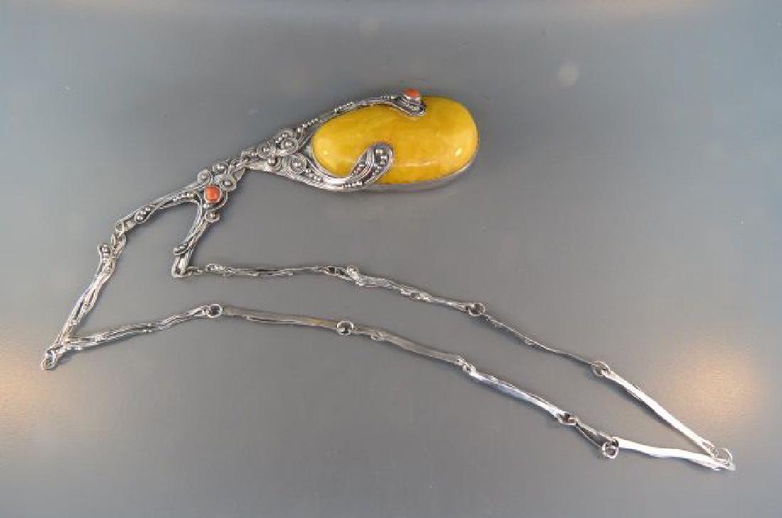 Amber & Coral Silver Necklace, (1 of 3)