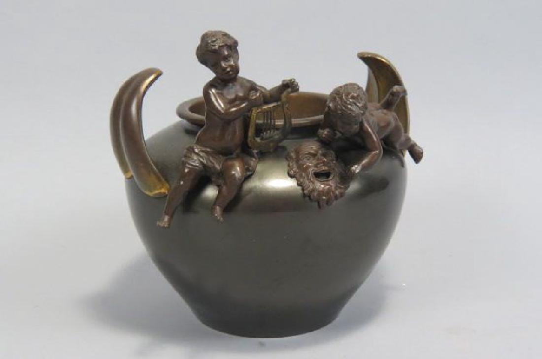 Bronze Vase with Figural Putti & Lyre Decor, (1 of 5)