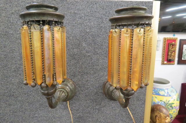 Pair of Tiffany Studios Bronze & Art Glass Sconces (1 of 8)