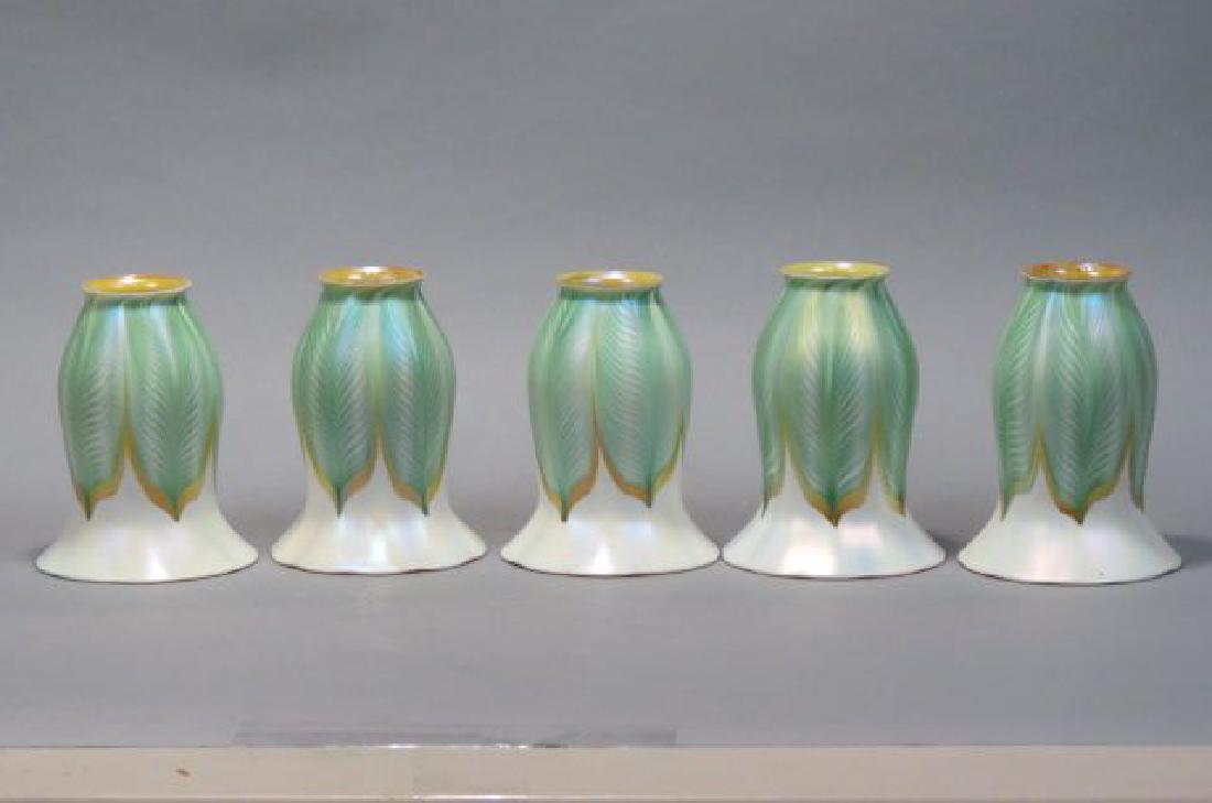Set of 5 Quezal Art Glass Shades, (1 of 4)