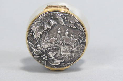 Buccellati Sterling Silver Box,: Buccellati Sterling Silver Box, church bells and holly design in high relief, 2" diameter, 65 grams....Mario Buccellati has created exquisite objects for the home since the 1920s. Most of his creation