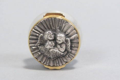 Buccellati Sterling Round Box with Cherubs,: Buccellati Sterling Round Box with Cherubs, trio in high relief, 2" diameter, 65 grams....Mario Buccellati has created exquisite objects for the home since the 1920s. Most of his creations are inspire