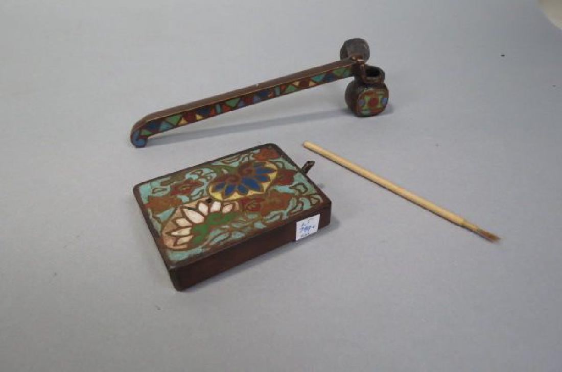 Japanese Champleve Bronze Inkwell & Water Dropper, (1 of 4)