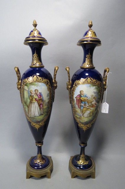 Pair of Sevres French Porcelain Urns, (1 of 10)