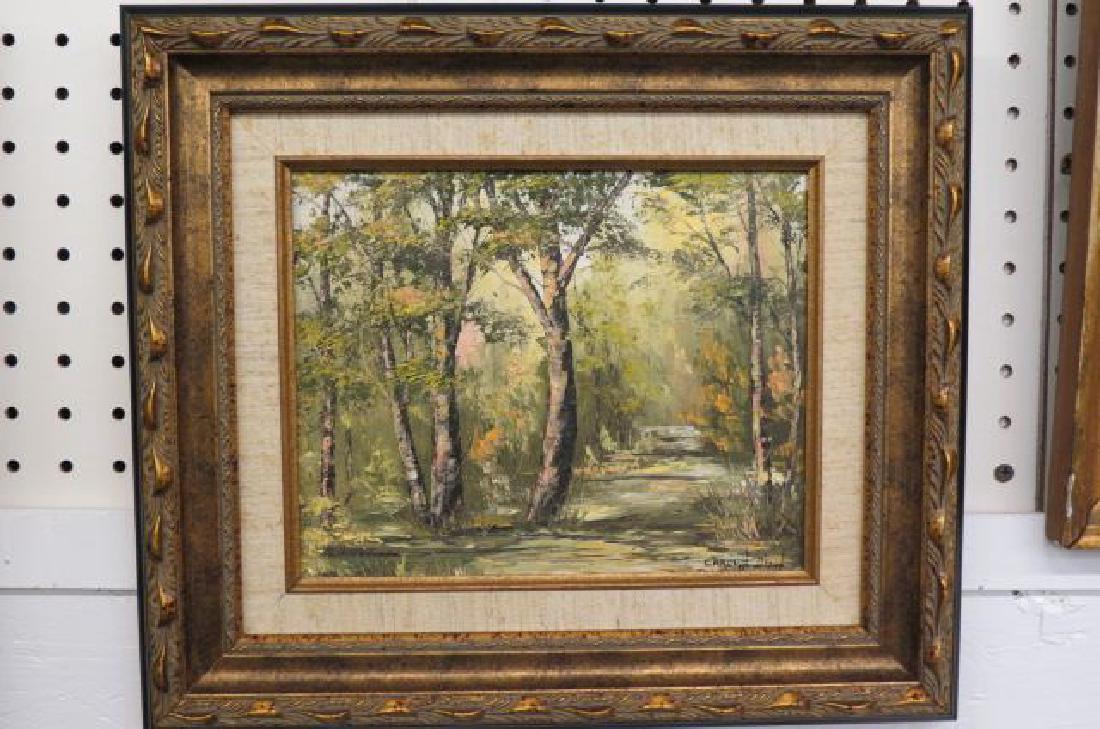 Carolyn Dixon, oil,: Carolyn Dixon, oil, landscape with birches, on artist board, image area 8" x 10", Grove City, Ohio artist.