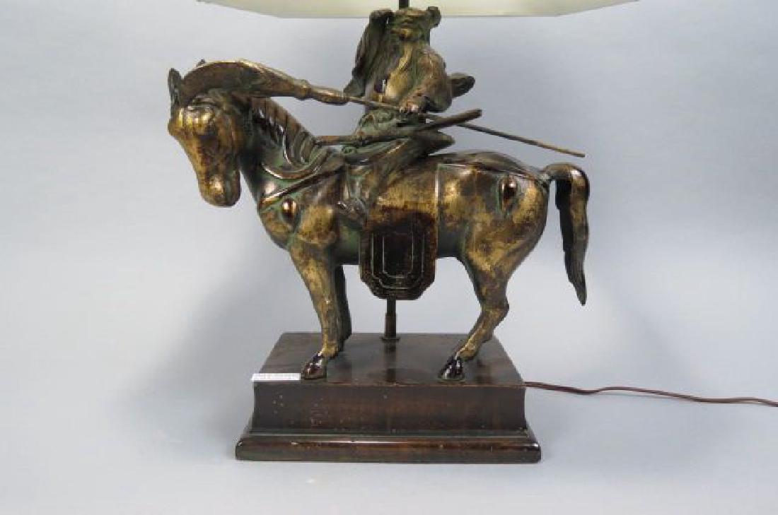 Chinese Bronze Lamp with Warrior on Horseback, (1 of 3)