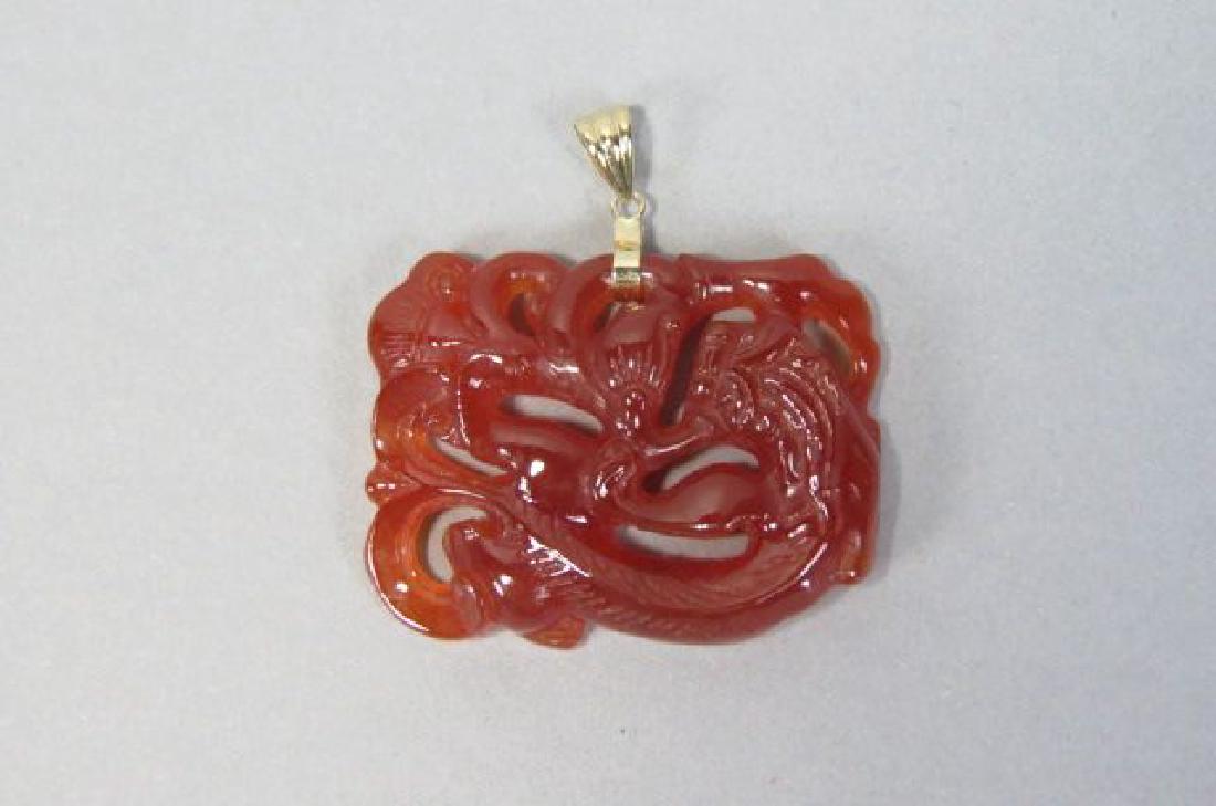 Chinese Carved Carnelian or Red Jade Pendant, (1 of 2)