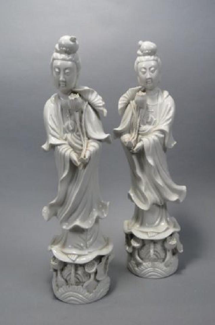 Pair of Chinese Blanc de Chene Gyan Lin, (1 of 3)