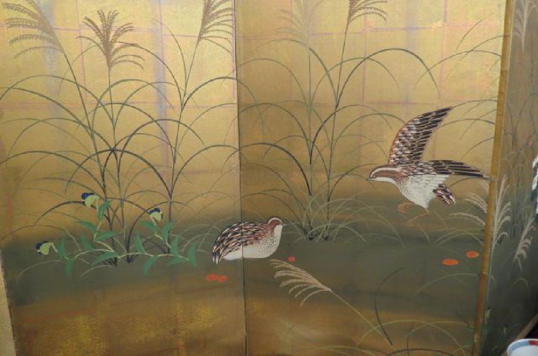Asian Handpainted Silk Screen with Quail & Floral, (1 of 4)