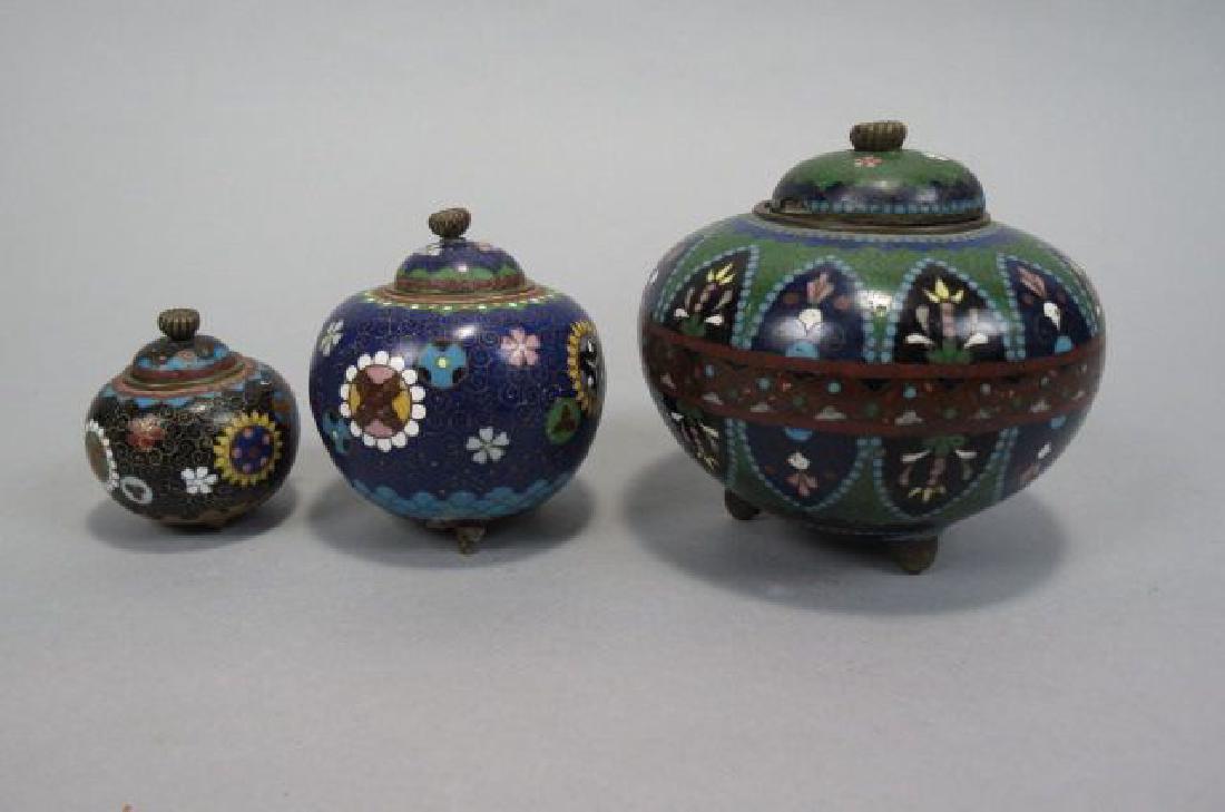 3 Japanese Cloisonne Covered Jars, (1 of 4)