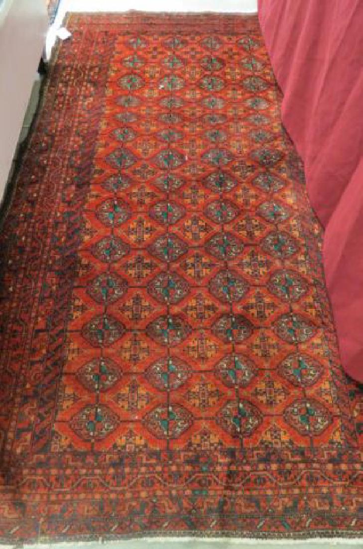 Turkoman Persian Handmade Rug,: deep rich reds and browns with indigio trim, overall geometric designs, 3'7" X 6'2".