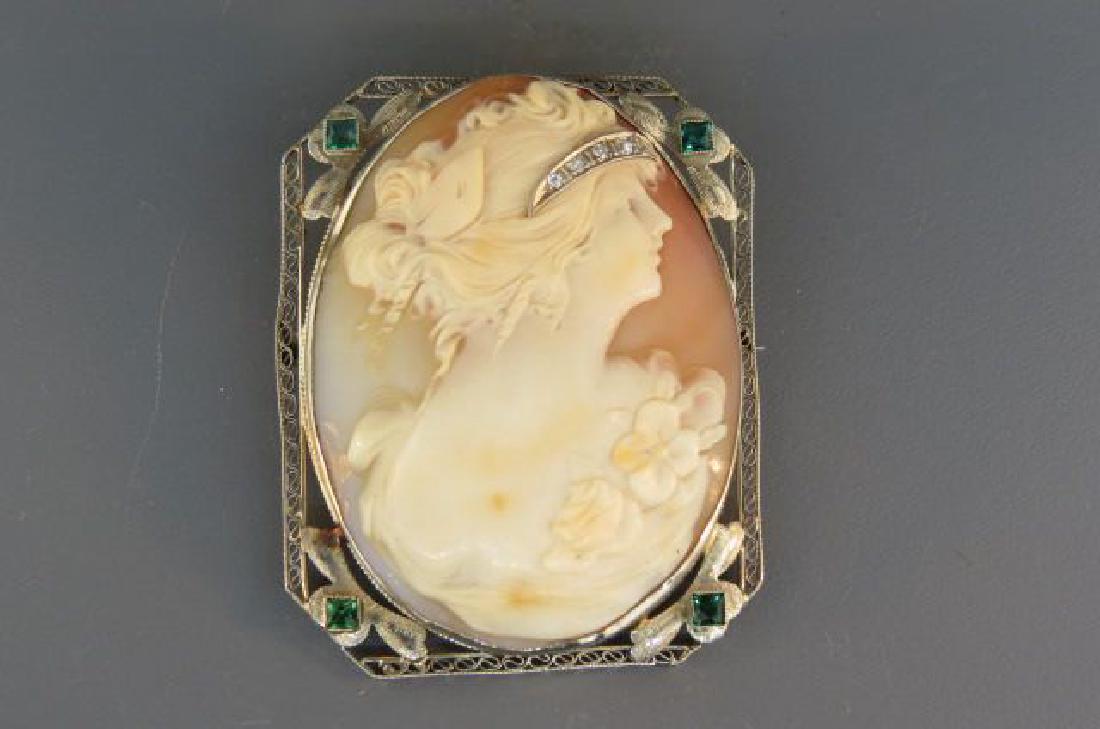 14K Gold Gem Set Cameo Brooch, (1 of 3)