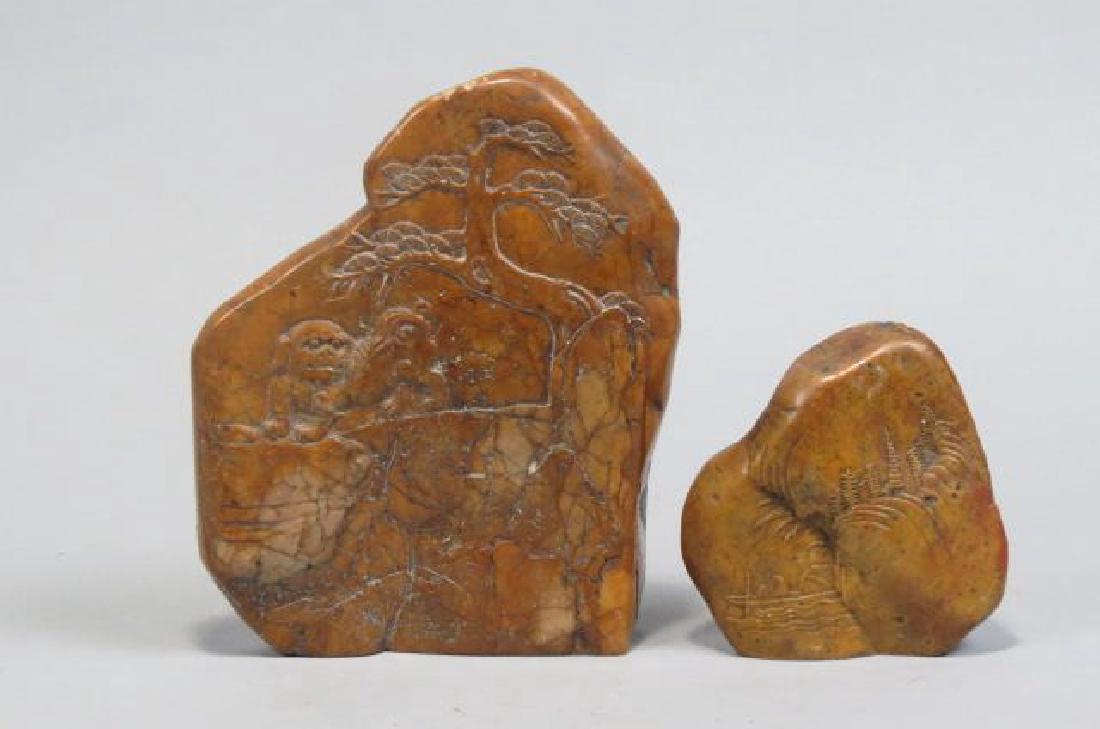 2 Chinese Carved Shoushan Scholar Stone Seals, (1 of 5)