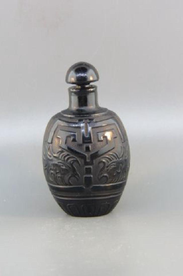 Black  Glass Art Deco Perfume Bottle "Espoir", (1 of 3)