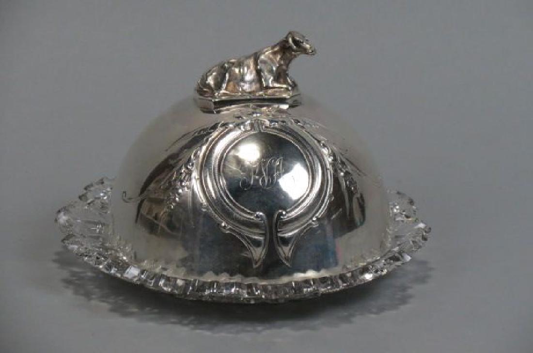 American Coin Silver Butter Dome with Cow Finial, (1 of 3)