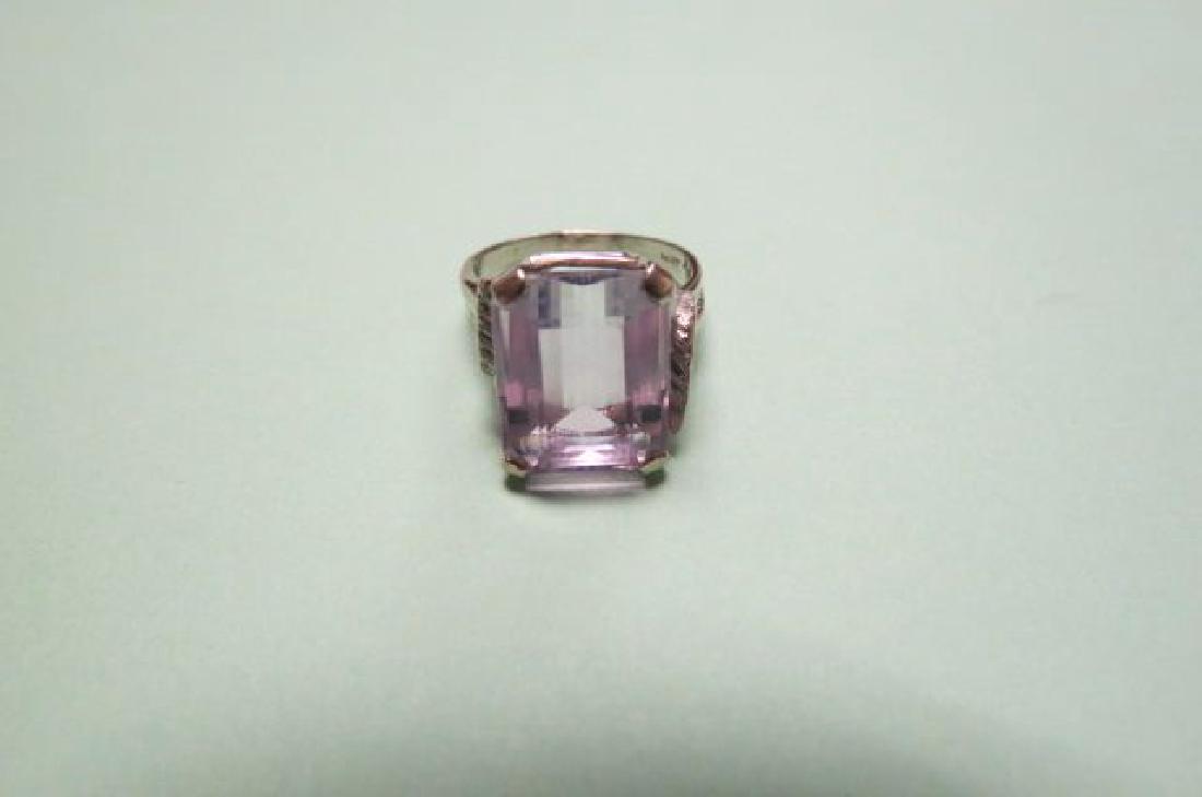 Morganite Ring, light amethyst rectangular gem,: weighing approx. 10 carats, 14K white gold, 6.3 grams, currently size 8 1/2.