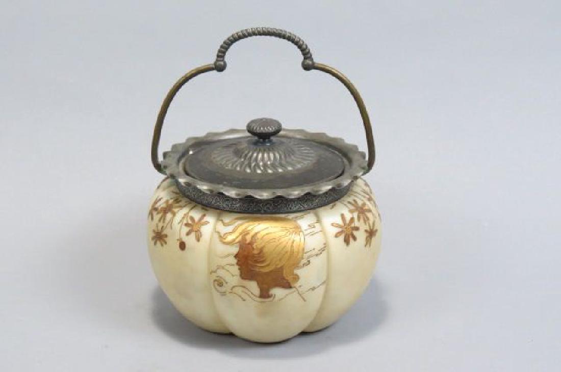 Mt. Washington Crown Milano Art Glass Biscuit Jar, (1 of 3)