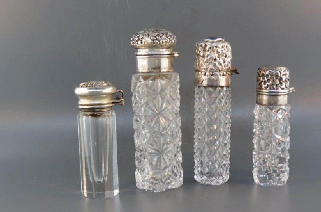 4 Cut Glass & Sterling Perfume Bottles, (1 of 4)