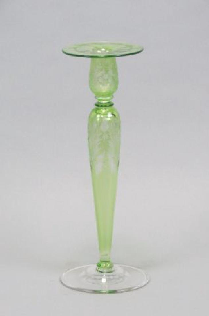 Steuben Pomona Green Art Glass Candlestick, (1 of 2)