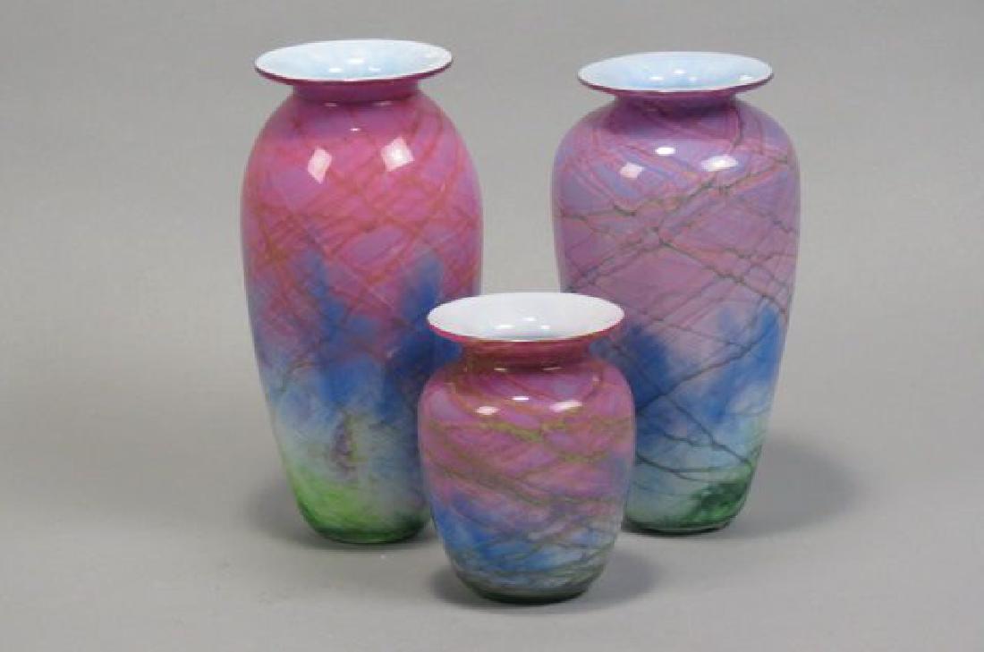 3 Michael Nourot Art Glass Vases, (1 of 2)
