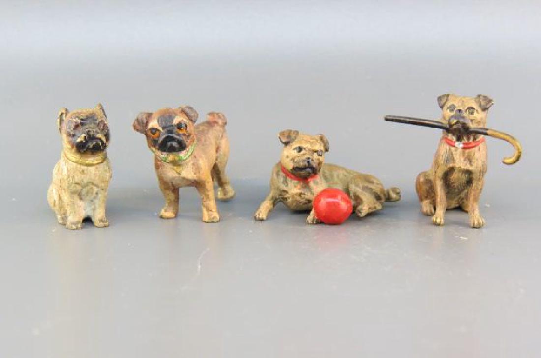 4 Austrian Bronze Miniature Figurines of Pugs, (1 of 2)