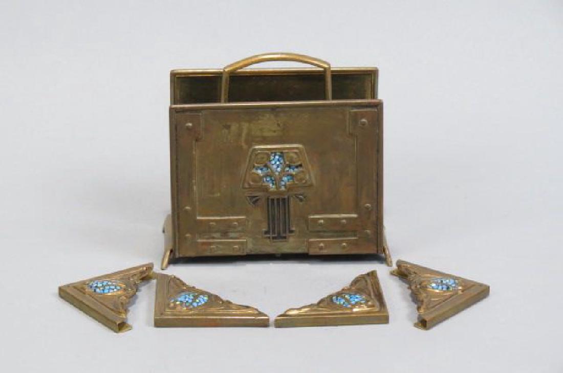 Arts & Crafts Enameled Letter Rack & Blotter Ends,: brass.