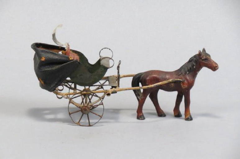 Antique Tin Toy Horse & Carriage,