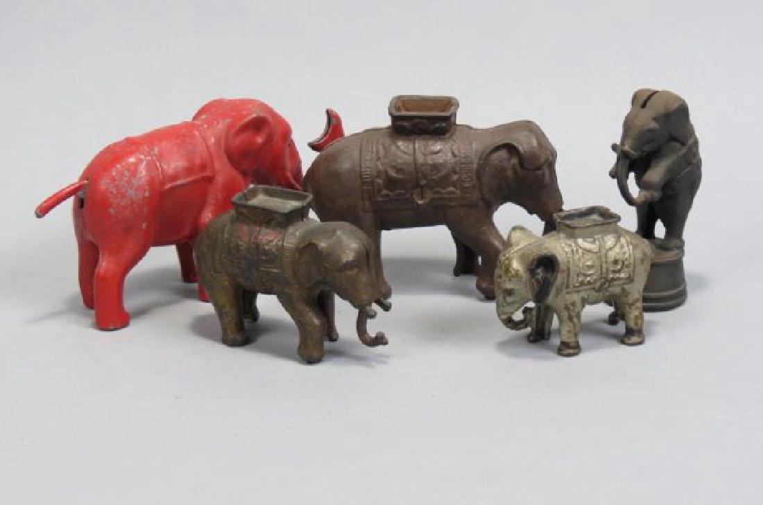 5 Figural Metal Elephant Banks, mechanical (1 of 3)