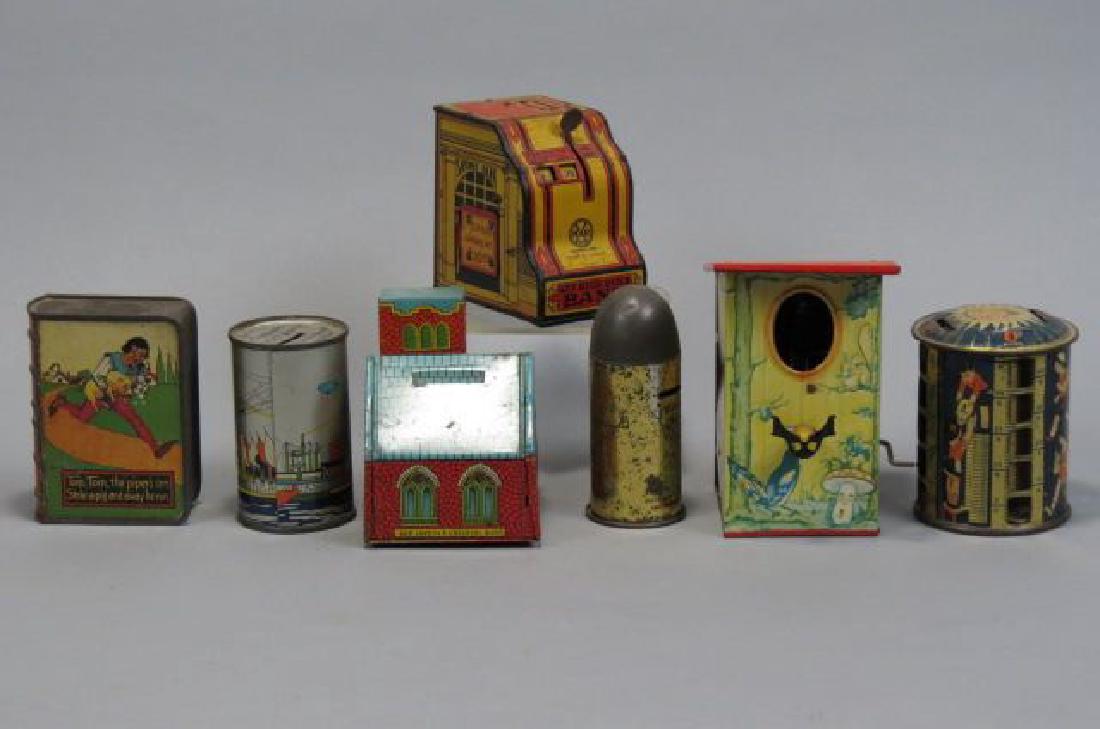 7 Tin Banks including Mechanical, 1934 Worlds Fair (1 of 4)