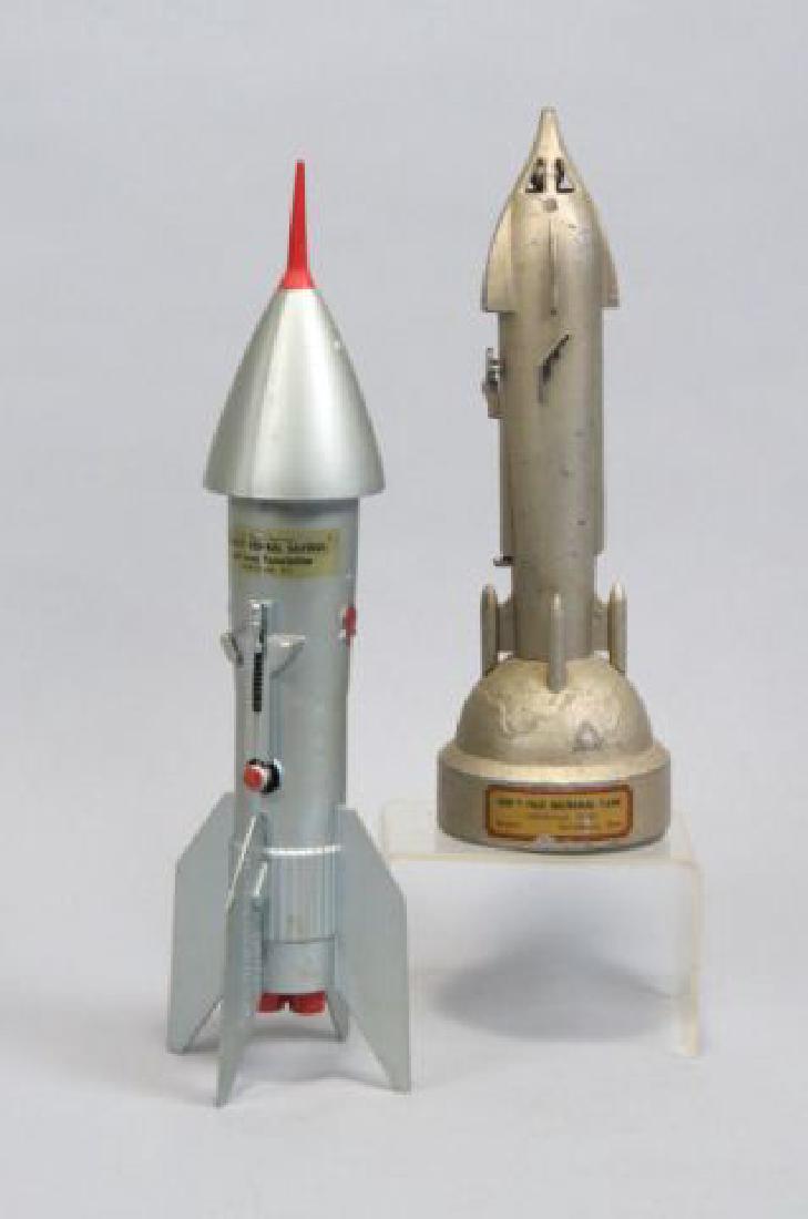 2 Figural "Rocket Ship" Mechanical Metal Banks, (1 of 3)