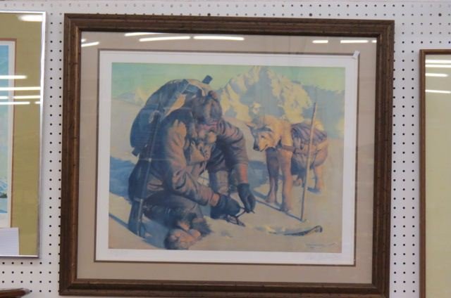 Fred Machetanz, Stone lithograph, Man with Dog, (1 of 4)