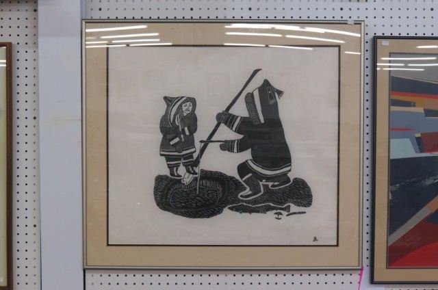 Inuit Art, stone cut block, "Fishing Trip" (1 of 2)