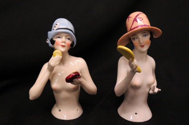 2 Art Deco Porcelain Half Doll Figurines, (1 of 4)