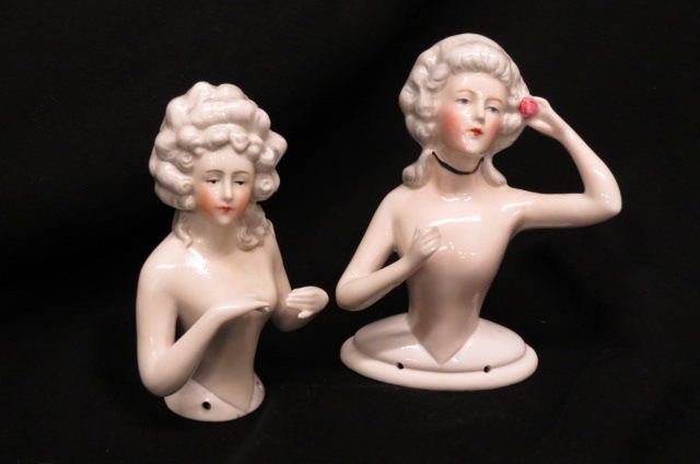 2 Art Deco Porcelain Half Doll Figurines, (1 of 4)