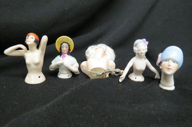 5 Art Deco Porcelain and Chalkware Half Dolls, (1 of 4)