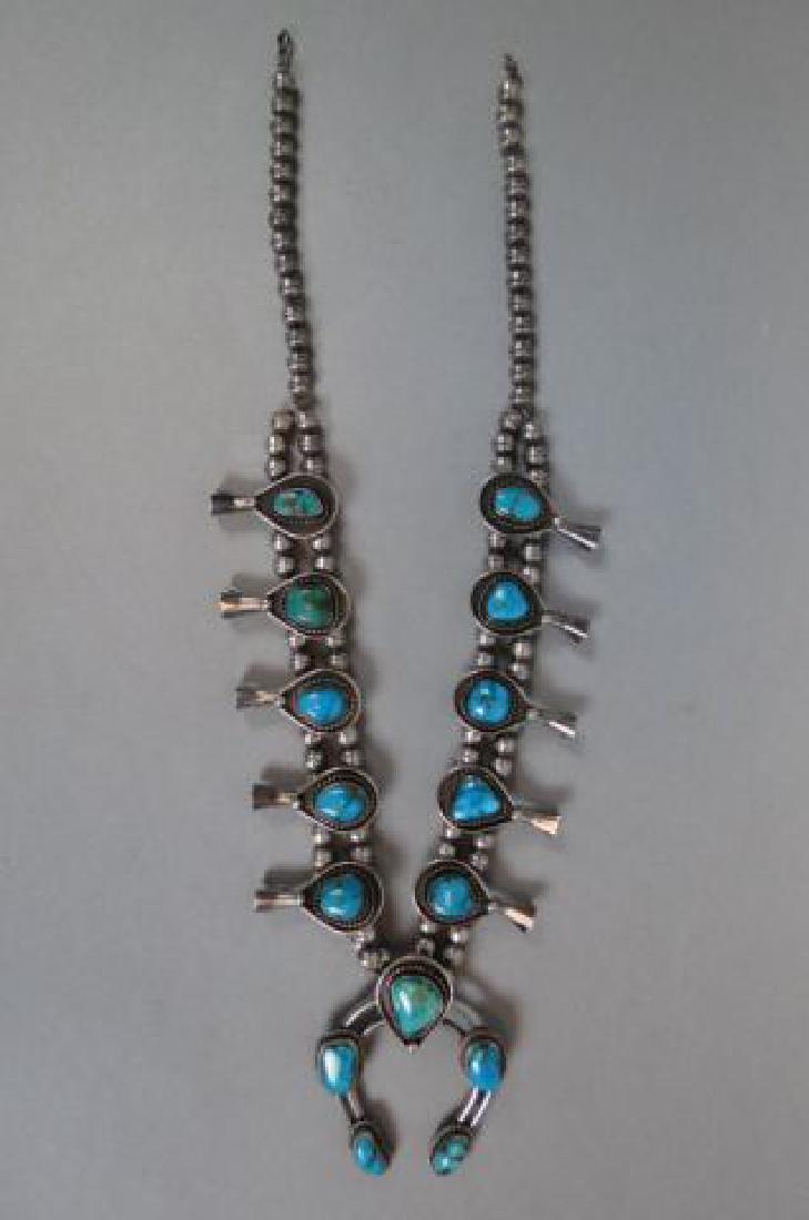 Indian Turquoise Sterling Squash Blossom Necklace, (1 of 8)