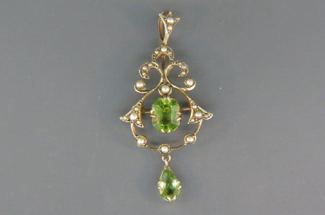 Antique Peridot & Pearl Lavaliere, (1 of 2)