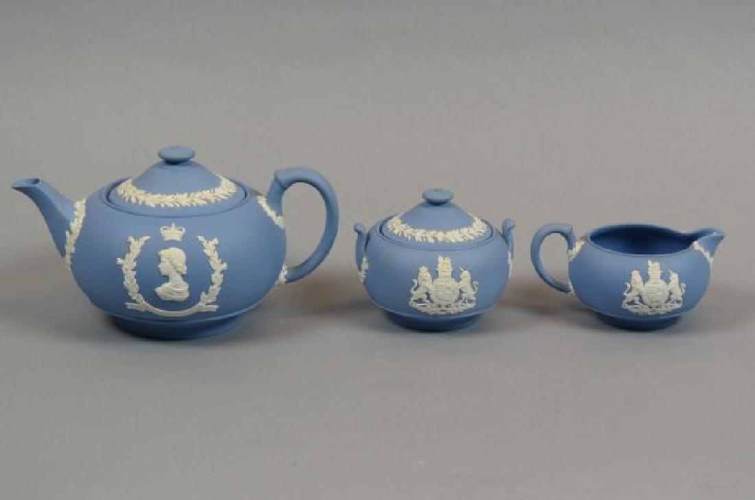 3 pc. Wedgwood Blue Jasperware Coronation Tea Set, (1 of 3)
