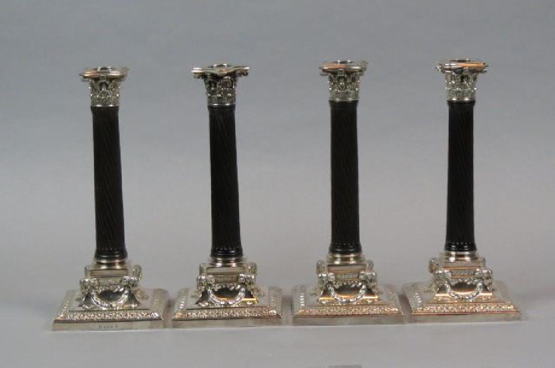 4 Elkington Silverplate & Ebony Candlesticks, (1 of 5)