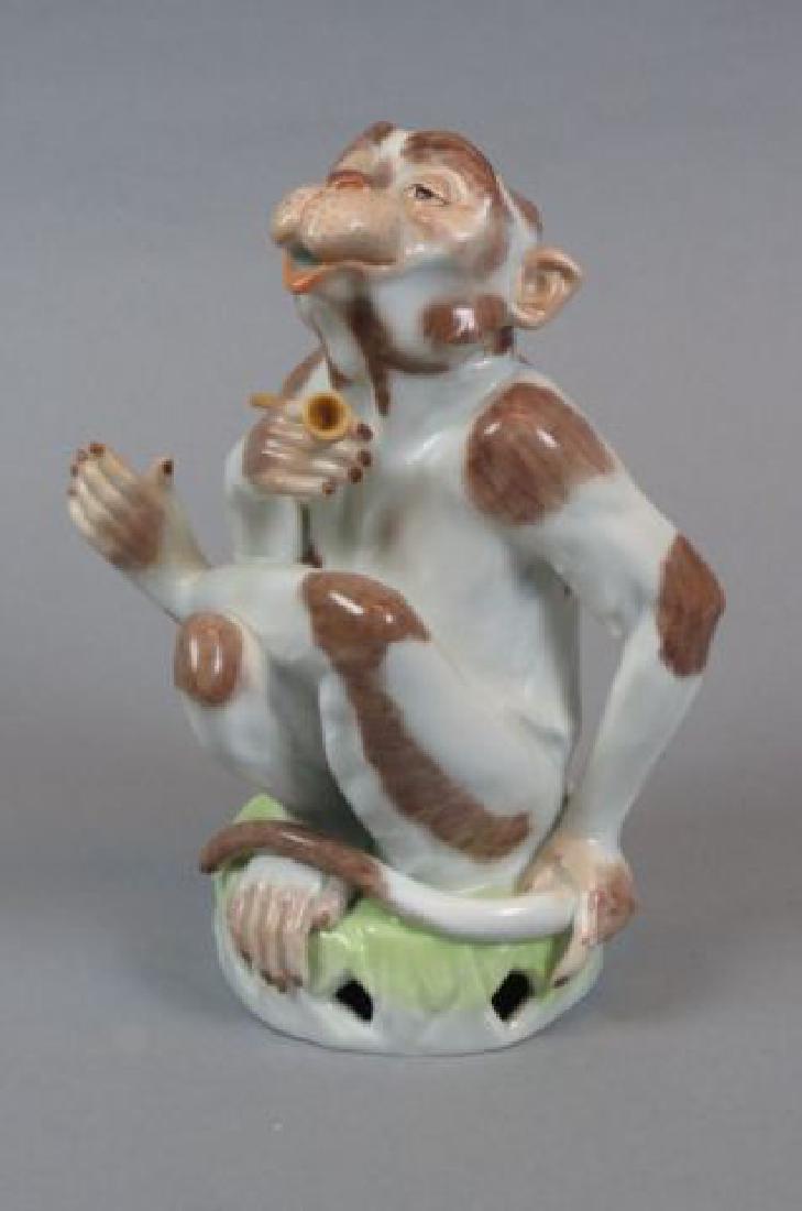Dresden Porcelain Figurine Monkey Smoking a Pipe, (1 of 7)