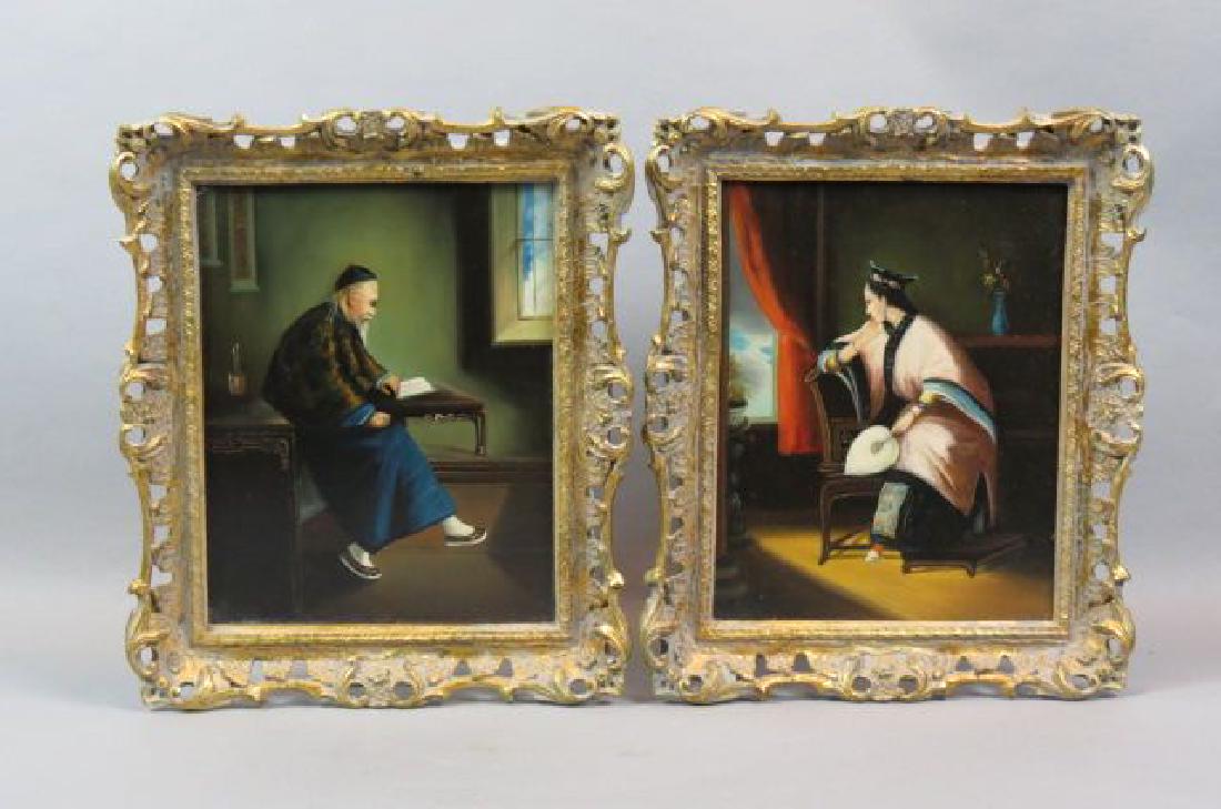 Pair Decorative Chinese Portrait Paintings, (1 of 3)