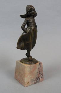 Hans Keck Austrian Bronze of a Dutch Girl,: well listed artist, Art Deco era, on fine marble base, 9", excellent.