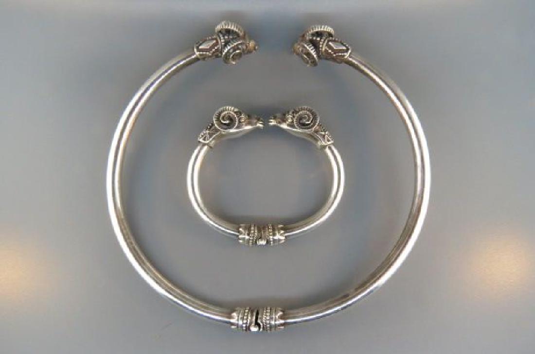 Sterling Figural Ram's Head Necklace & Bracelet, (1 of 4)