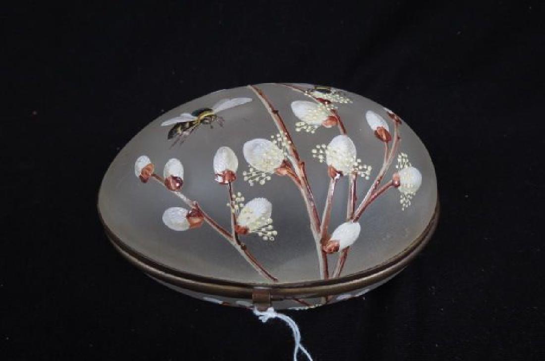 Mt. Washington Enameled Art Glass Egg Dresser Box, (1 of 3)