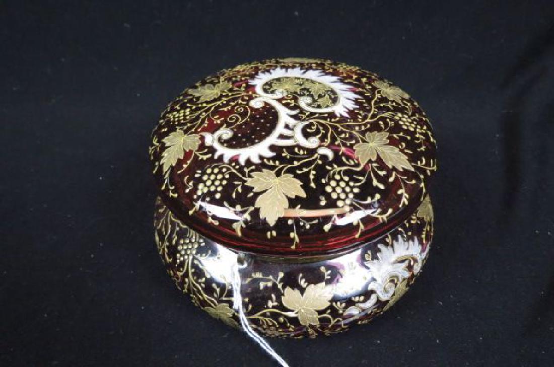 Moser Enameled Cranberry Glass Dresser Box, (1 of 3)